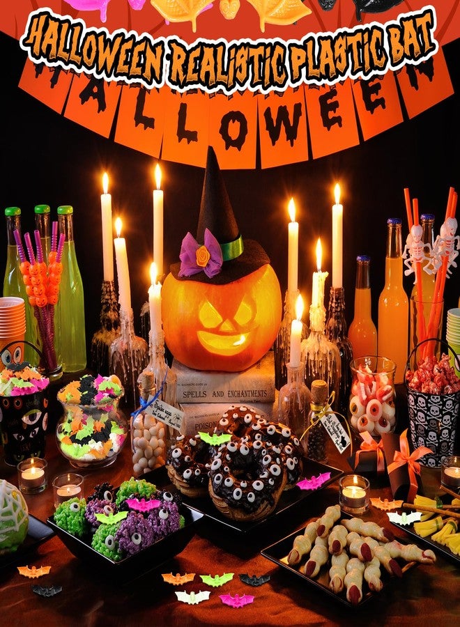 Poen مجموعة بوين من 300 قطعة من الخفافيش البلاستيكية الصغيرة الواقعية متعددة الألوان، ألعاب مخيفة للهالوين، دعائم للمقالب في المنزل والبار وتزيين طاولة الحفلات. - Image 2